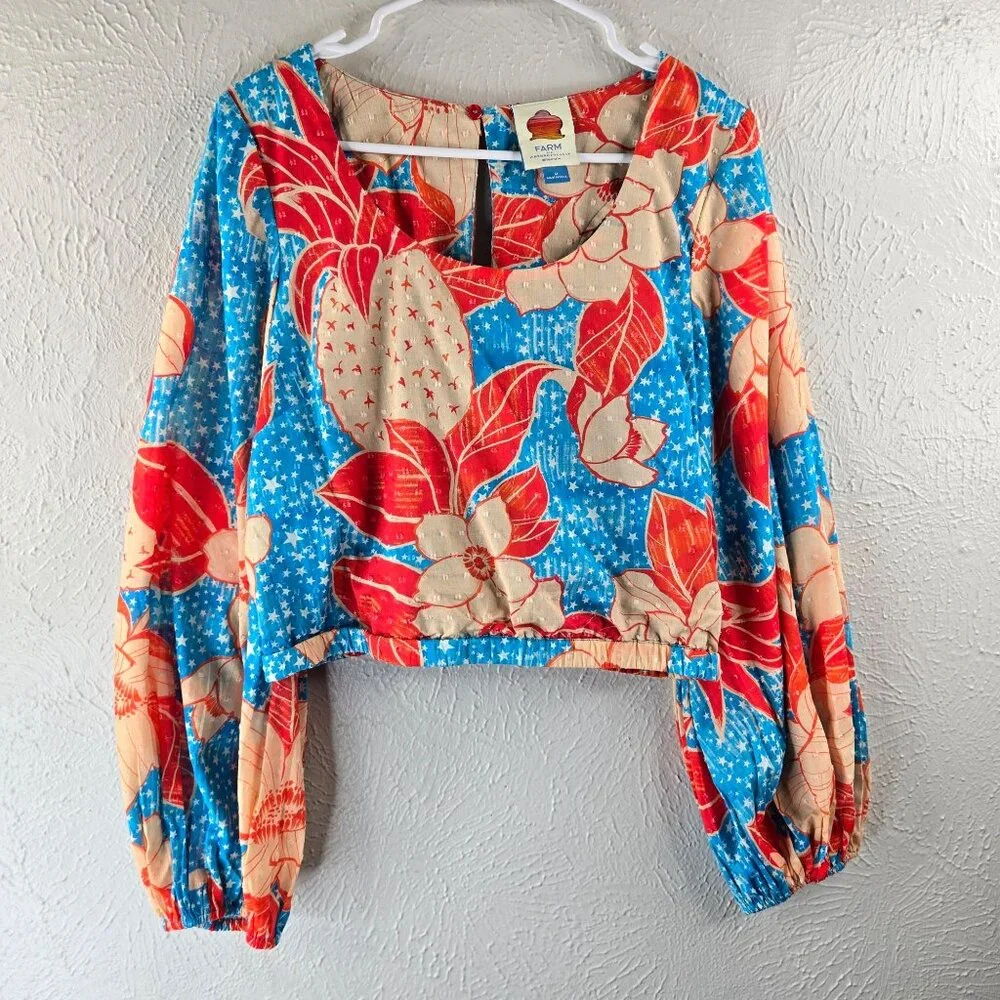 Farm Rio x Anthropologie Blouse Medium Pineapple Floral Print Artsy Colorful Top - Picture 1 of 12
